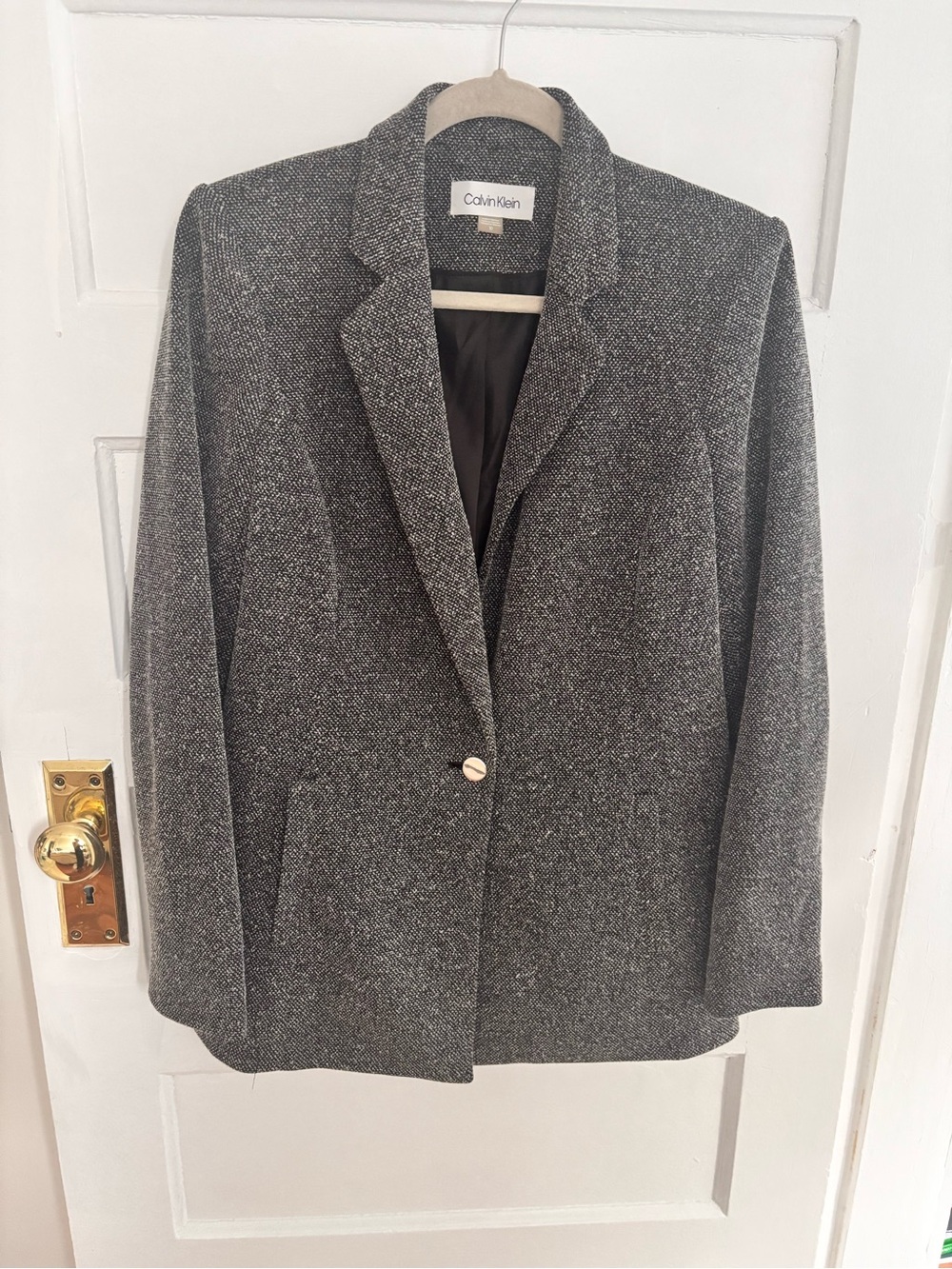 Calvin Klein Dark Gray Tweed Single-Button Blazer